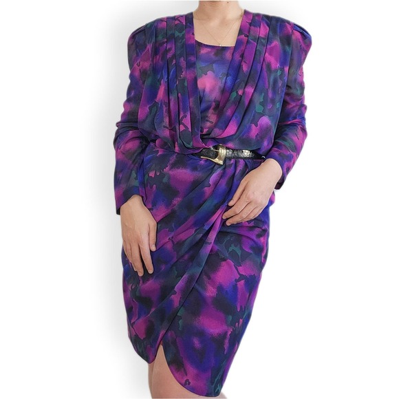 80s Abstract Wrap Dress By Liz Roberts 10 - Picture 1 of 9